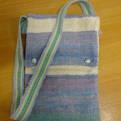 Purple, cream and green Woven cotton shoulder bag