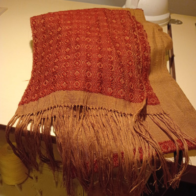 Red and Brown silk scarf with long fringe